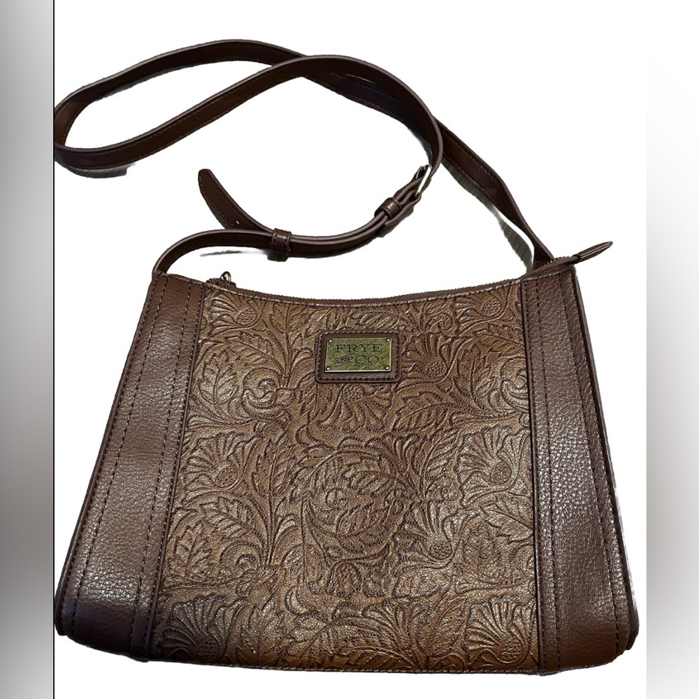 Frye And Co. Brown Pebbled Texture Paisley Faux Leather Crossbody Bag